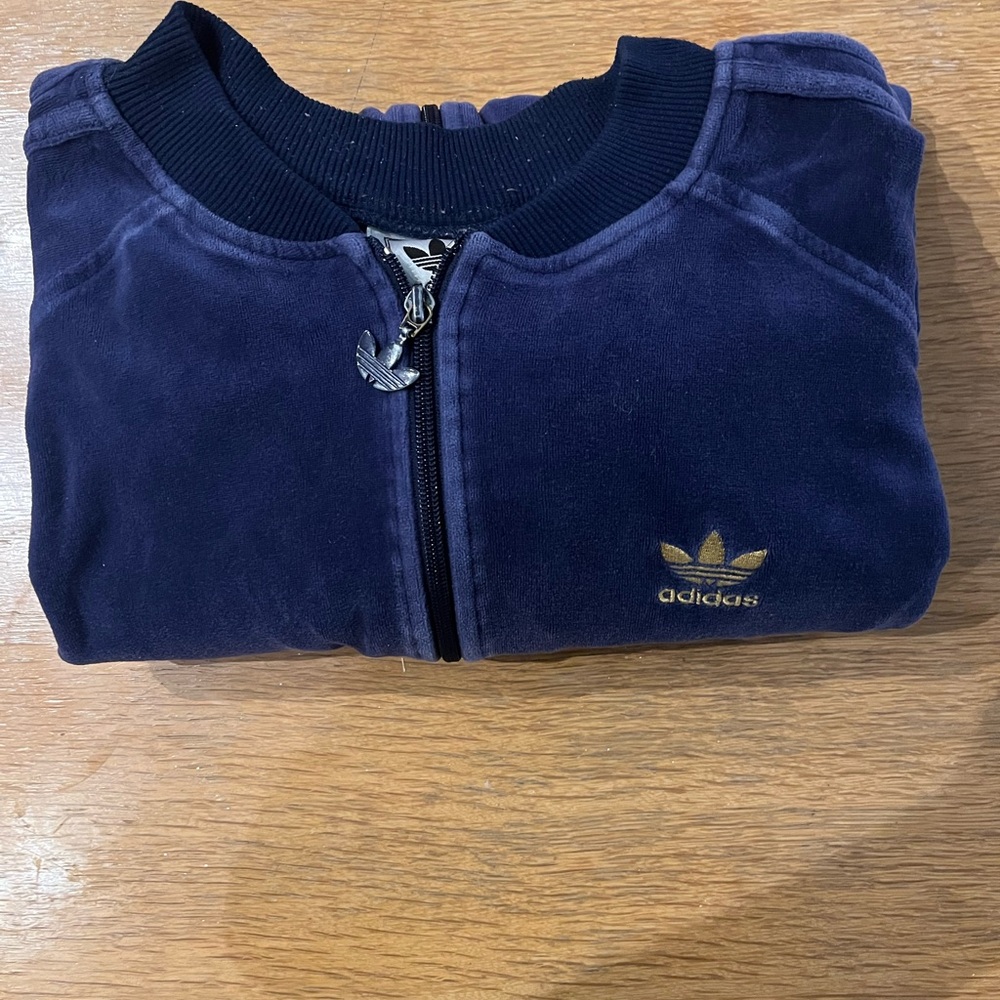 adidas Navy Velvet Track Jacket with Gold Trefoil Zipper